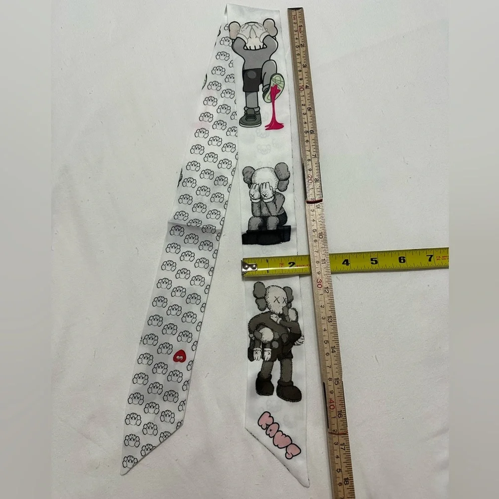 UNISEX UNIQLO KAWS STYLE WHITE SKINNY SCARF BANDEAU HAIR TIE BAG HANDLE WRAP TIE